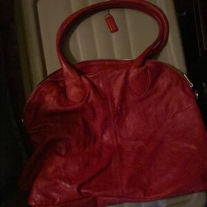 Danier Red Leather Shoulder Bag with Slouchy Design